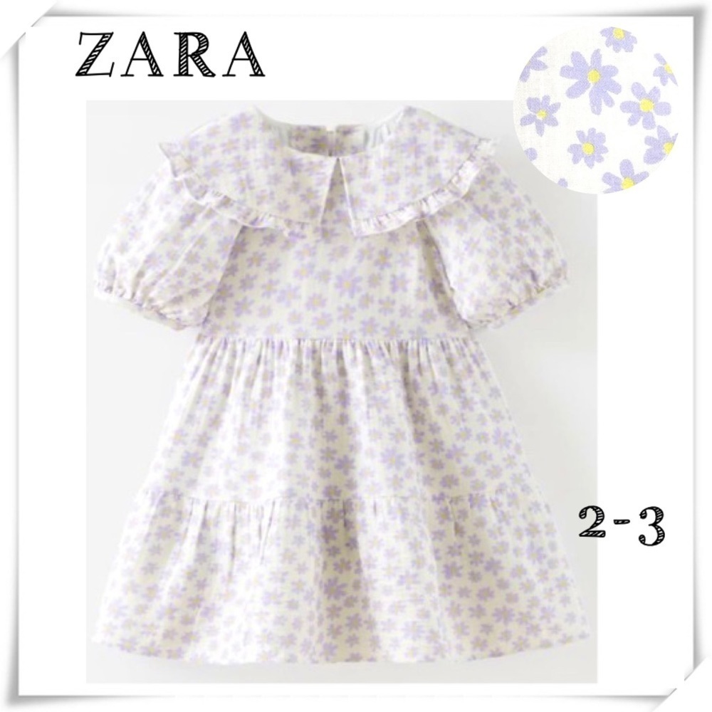 ZARA Floral Daisy Print Dress in White with Purple 2-3 Years New with Tags
